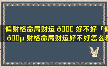 偏财格命局财运 🐅 好不好「偏 🌵 财格命局财运好不好怎么看」